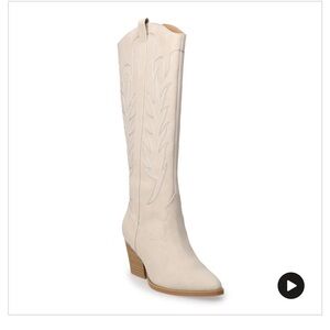 LC Lauren Conrad Nadilynn Cream Heeled Western Boots